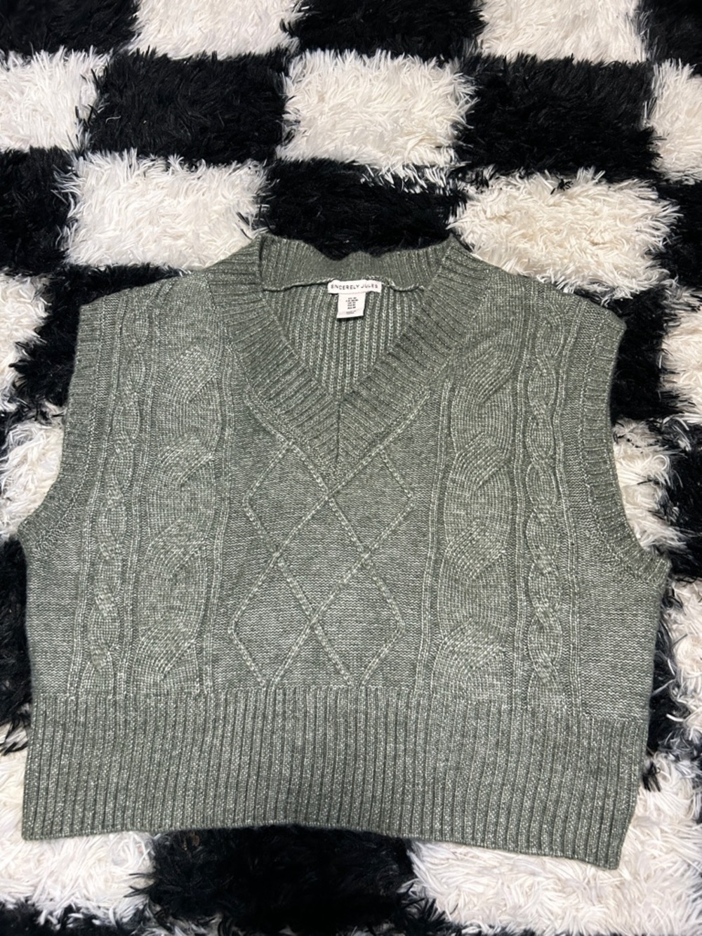 Sincerely Jules Olive Green Cable-Knit V-Neck Sweater Vest